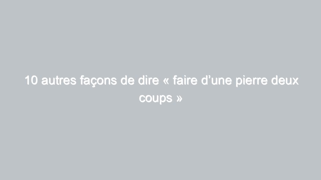 10 autres façons de dire « faire d’une pierre deux coups